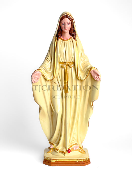 Our Lady of Grace (immaculate Mother Mary) Statue Ivory 15 inch Handcrafted Figurine by TJ Creation Sculpture