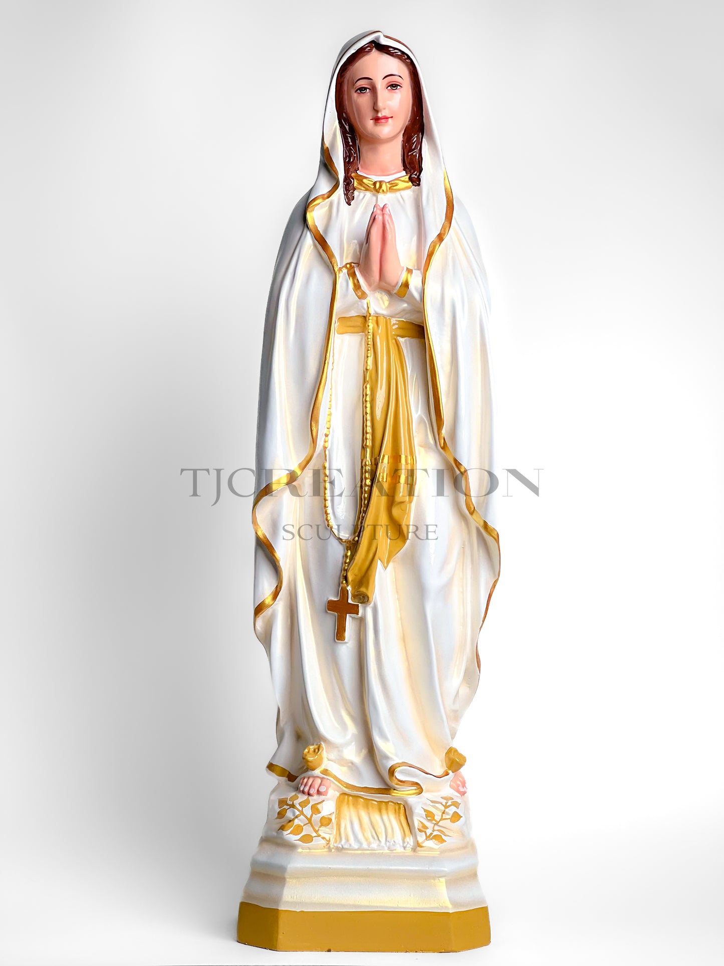 Blessed Virgin Mary Our Lady of Fatima Statue – 24 inches Hand-Painted Catholic Figurine White with Gold Trim