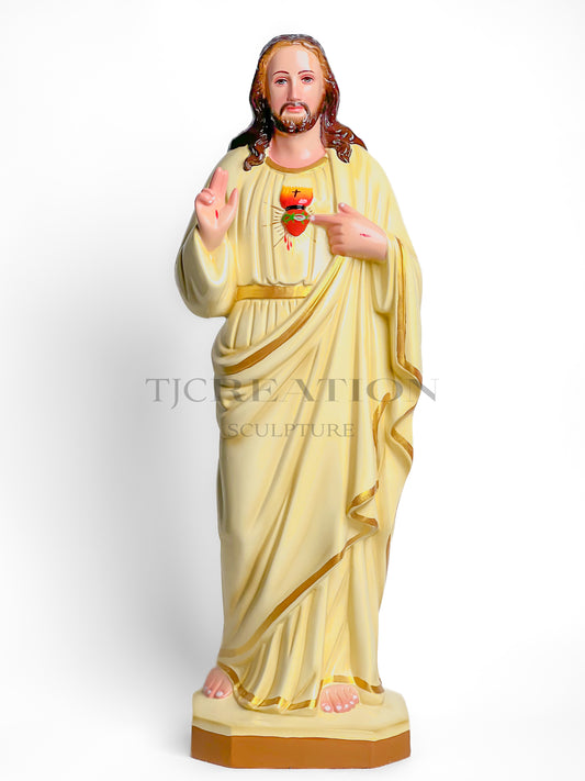 Handcrafted t Sacred Heart of Jesus Statue 24 inches Ivory Finish