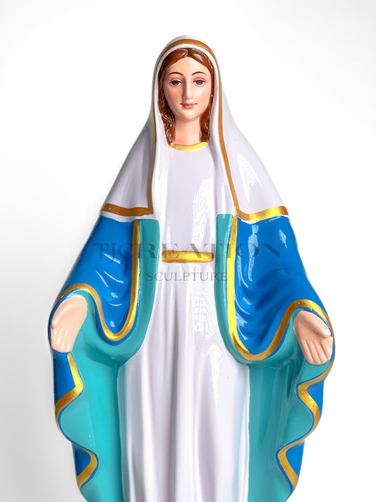 Our Lady of Grace (immaculate Mother Mary) Statue in Blue & White 18 inches – Handcrafted Figurine by TJ Creation Sculpture