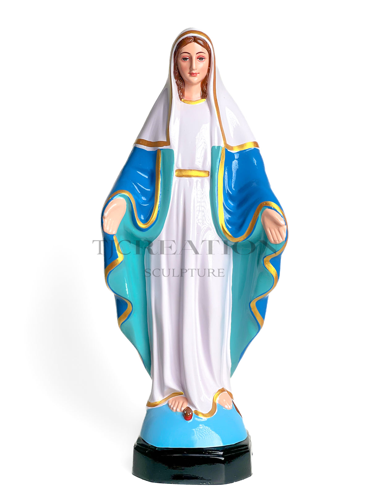 Our Lady of Grace (immaculate Mother Mary) Statue in Blue & White 18 inches – Handcrafted Figurine by TJ Creation Sculpture