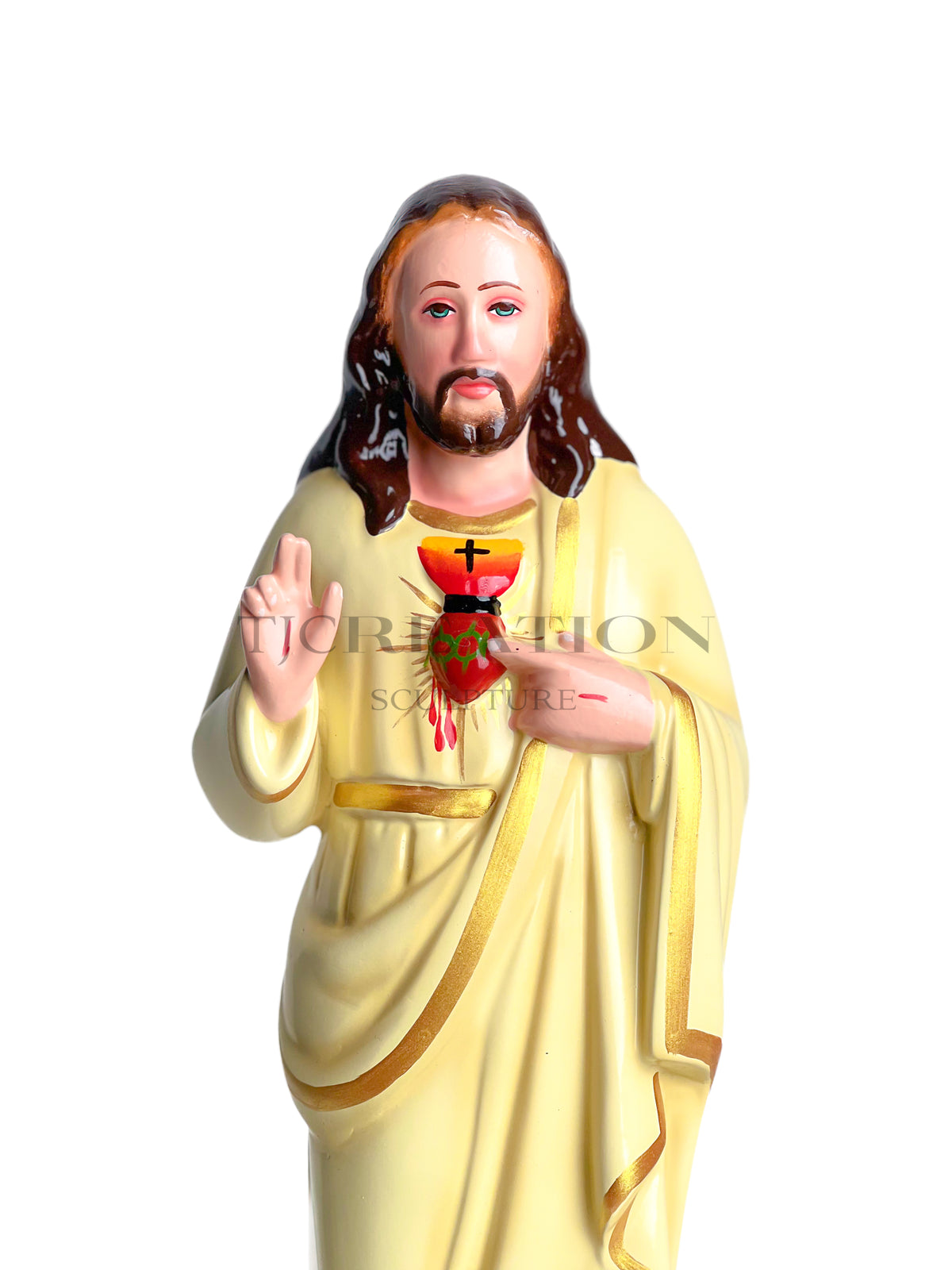 Sacred Heart of Jesus Statue Ivory 15 inch – Handcrafted Blessing Figurine by TJ Creation Sculpture