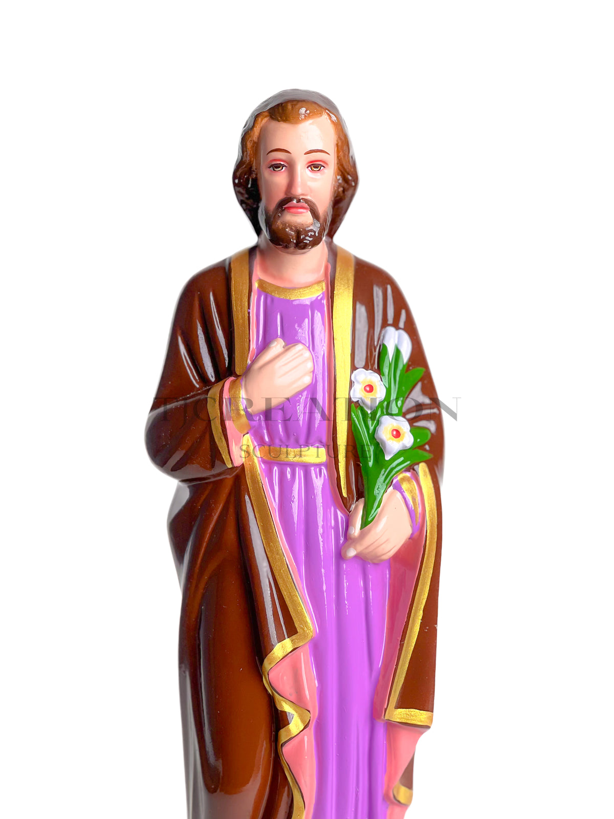 St. Joseph Statue with White Lilies 15 inch – Handcrafted Figurine by TJ Creation Sculpture