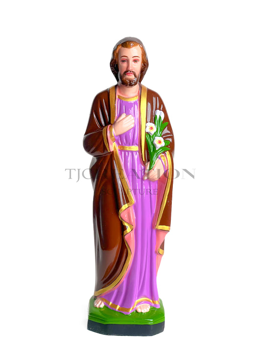 St. Joseph Statue with White Lilies 15 inch – Handcrafted Figurine by TJ Creation Sculpture