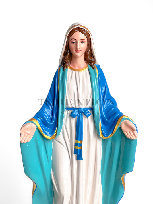 Our Lady of Grace (immaculate Mother Mary) Statue with Blue 15 inch – Handcrafted Figurine by TJ Creation Sculpture