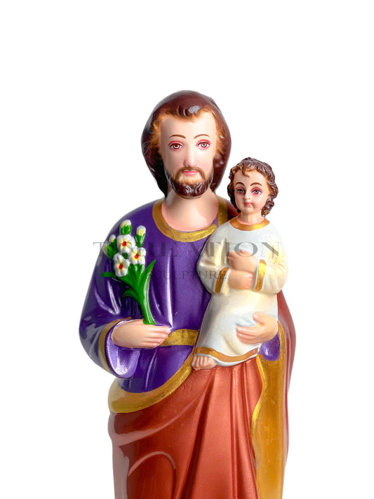 St. Joseph with Child Jesus Statue Metallic Stardust 18 inch – Handcrafted Figurine by TJ Creation Sculpture