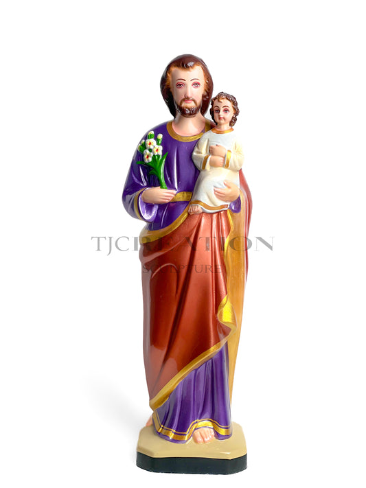 St. Joseph with Child Jesus Statue Metallic Stardust 18 inch – Handcrafted Figurine by TJ Creation Sculpture
