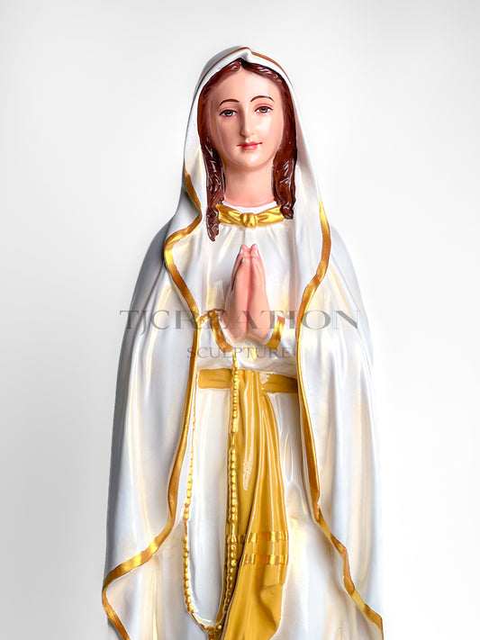 Blessed Virgin Mary Our Lady of Fatima Statue – 24 inches Hand-Painted Catholic Figurine White with Gold Trim