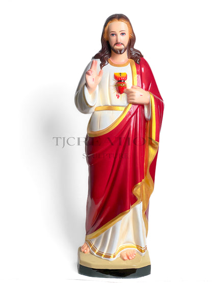 Sacred Heart Jesus Metallic Stardust Statue 30 inches – Handcrafted Figurine by TJ Creation Sculpture