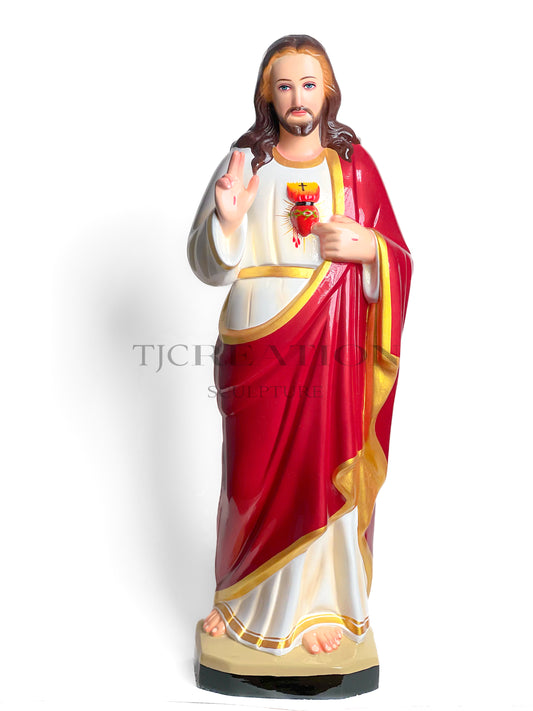 Sacred Heart Jesus Metallic Stardust Statue 30 inches – Handcrafted Figurine by TJ Creation Sculpture