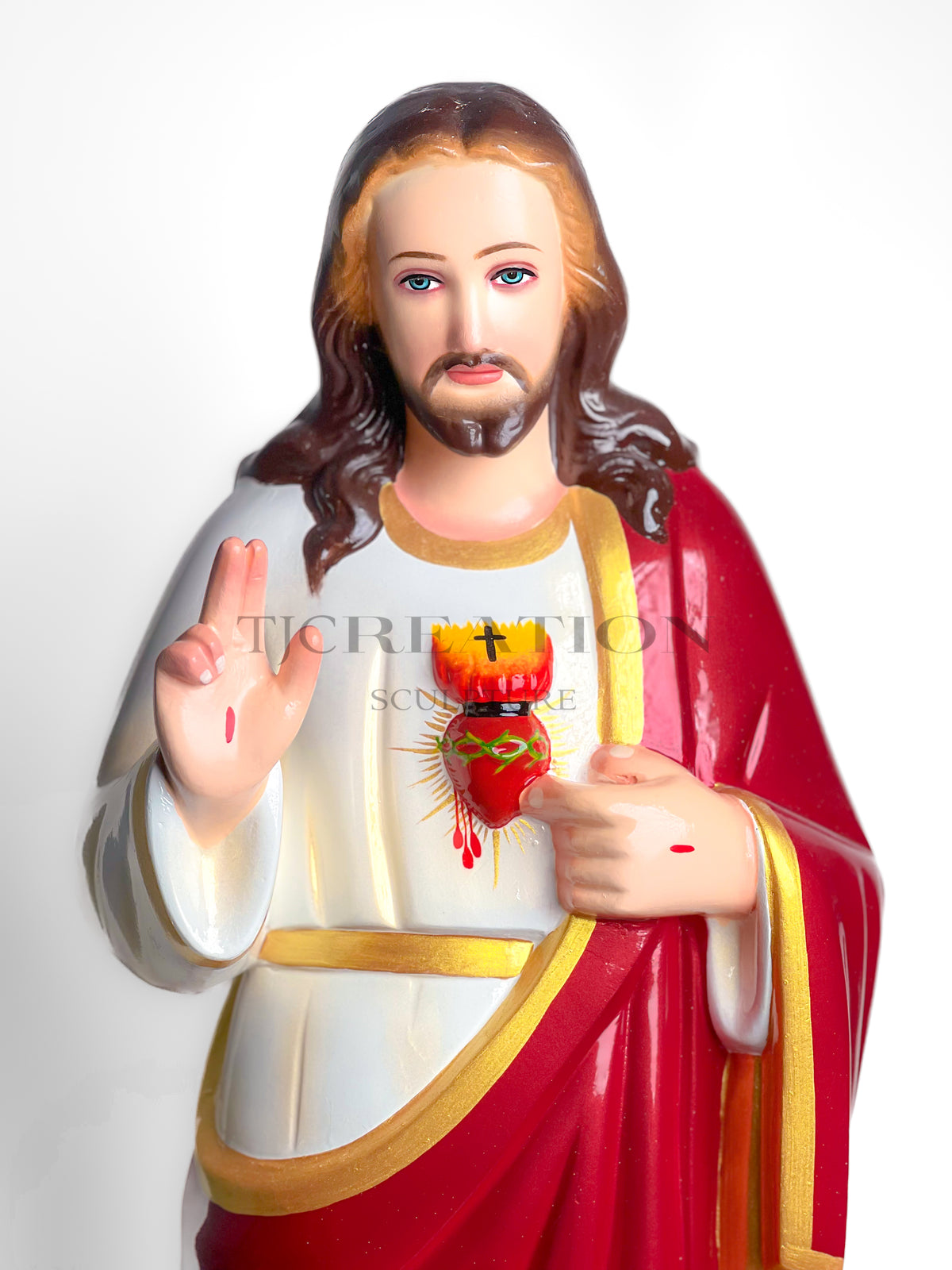 Sacred Heart Jesus Metallic Stardust Statue 30 inches – Handcrafted Figurine by TJ Creation Sculpture
