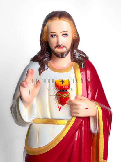 Sacred Heart Jesus Metallic Stardust Statue 30 inches – Handcrafted Figurine by TJ Creation Sculpture