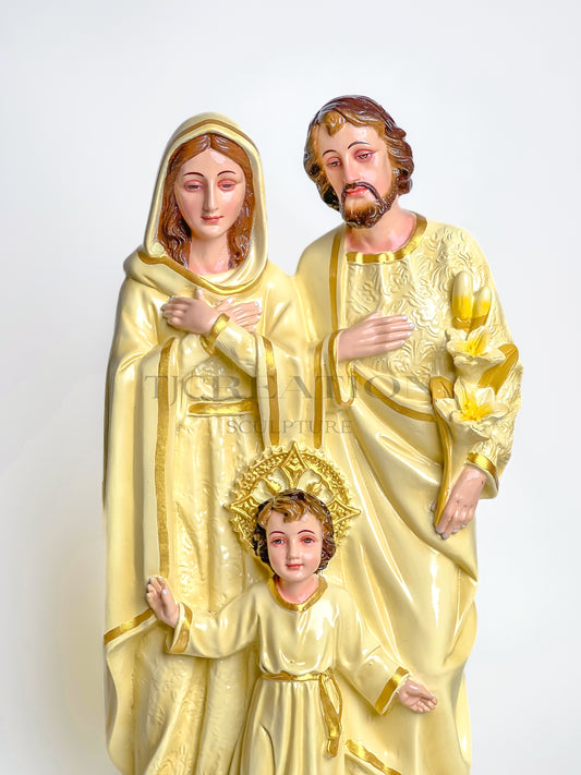 Hand-Painted Ivory Holy Family Statue ivory with Gold Accents 16 inches– Jesus, Mary, & St. Joseph