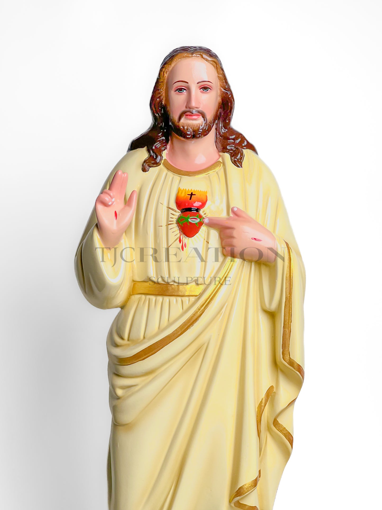 Handcrafted t Sacred Heart of Jesus Statue 24 inches Ivory Finish