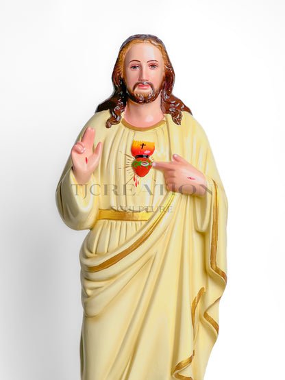 Handcrafted t Sacred Heart of Jesus Statue 24 inches Ivory Finish