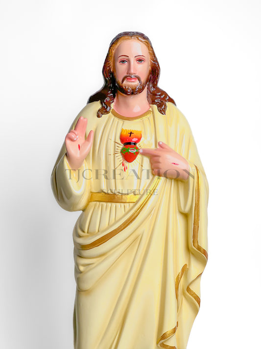Handcrafted t Sacred Heart of Jesus Statue 24 inches Ivory Finish