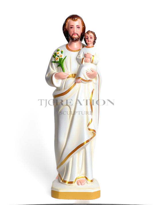 Hand painted Saint Joseph with Infant Jesus Statue –18 inches Handcrafted White & Cream Statue