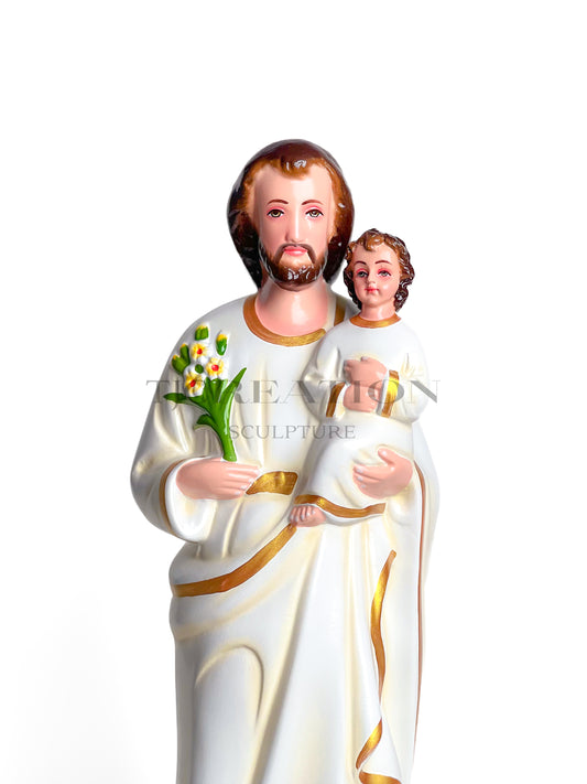 Hand painted Saint Joseph with Infant Jesus Statue –18 inches Handcrafted White & Cream Statue